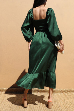 DD7451, SMOCKED TOP SATIN MIDI DRESSES