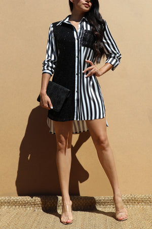 DD7511, SEQUIN BUTTON DOWN SHIRT DRESS