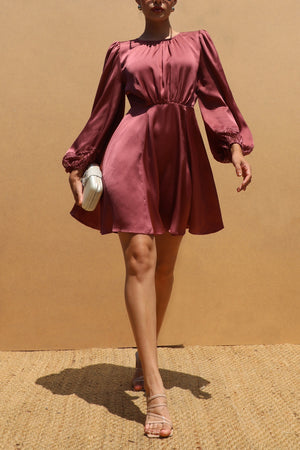 DD7412, LACE TRIM SLEEVE SATIN MINI DRESSES