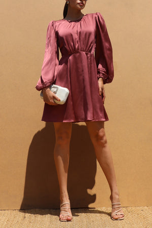 DD7412, LACE TRIM SLEEVE SATIN MINI DRESSES