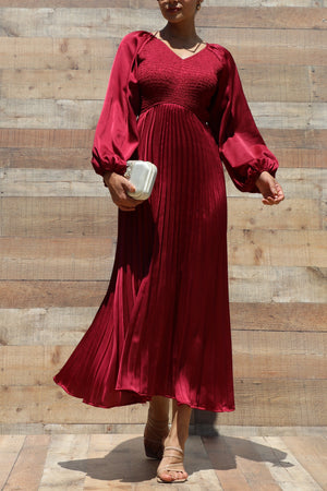 DD7458, SMOCKED TOP SATIN MIDI DRESSES