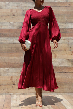 DD7458, SMOCKED TOP SATIN MIDI DRESSES