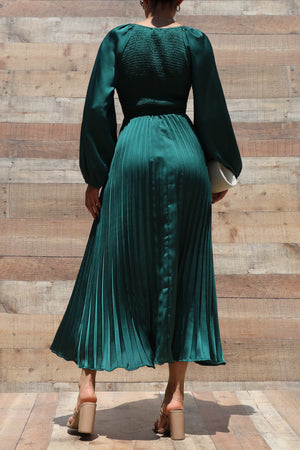 DD7458, SMOCKED TOP SATIN MIDI DRESSES