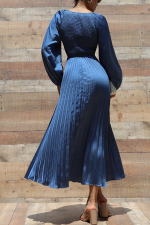 DD7458, SMOCKED TOP SATIN MIDI DRESSES