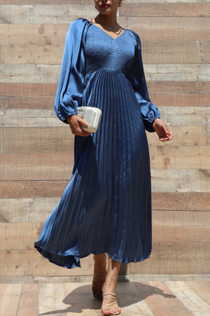 DD7458, SMOCKED TOP SATIN MIDI DRESSES