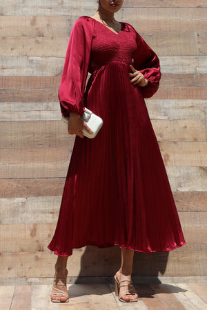 DD7458, SMOCKED TOP SATIN MIDI DRESSES