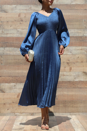 DD7458, SMOCKED TOP SATIN MIDI DRESSES