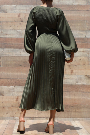 DD7458, SMOCKED TOP SATIN MIDI DRESSES