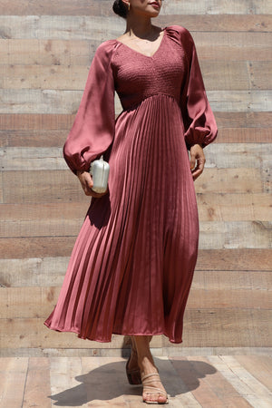 DD7458, SMOCKED TOP SATIN MIDI DRESSES