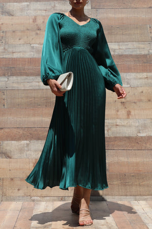 DD7458, SMOCKED TOP SATIN MIDI DRESSES