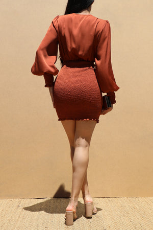 DD7463, SMOCKED SKIIRT SATIN MINI DRESSES