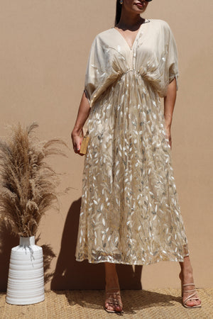 DD7481, SEQUIN LACE LOOSE FIT MIDI DRESS