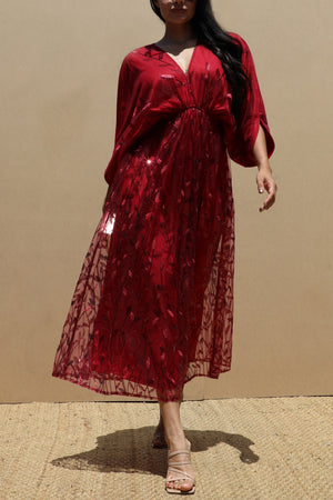 DD7481, SEQUIN LACE LOOSE FIT MIDI DRESS