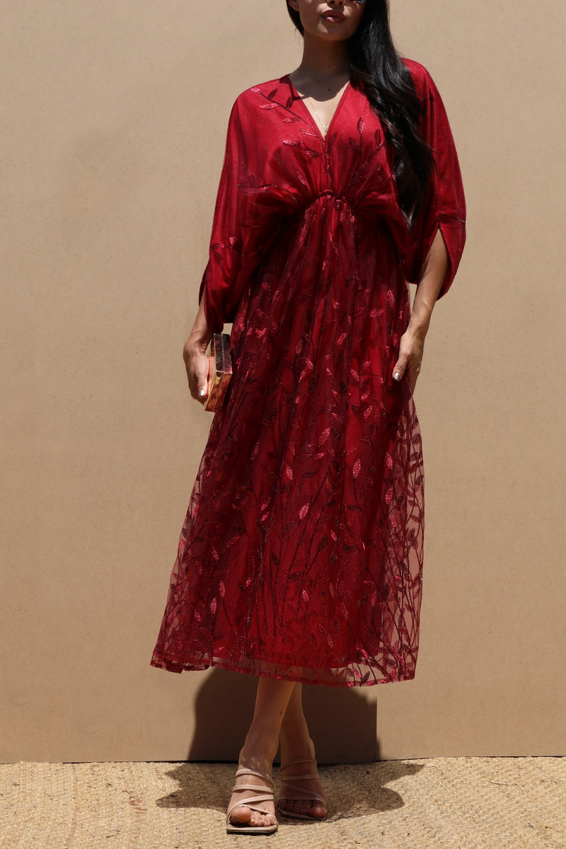 DD7481, SEQUIN LACE LOOSE FIT MIDI DRESS