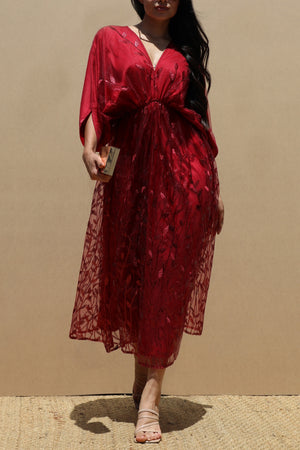 DD7481, SEQUIN LACE LOOSE FIT MIDI DRESS