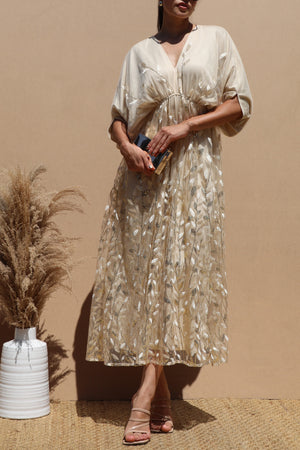 DD7481, SEQUIN LACE LOOSE FIT MIDI DRESS