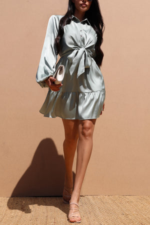 DD5161, FRT TIE SATIN MINI DRESS