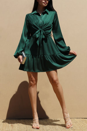 DD5161, FRT TIE SATIN MINI DRESS
