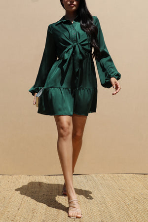 DD5161, FRT TIE SATIN MINI DRESS
