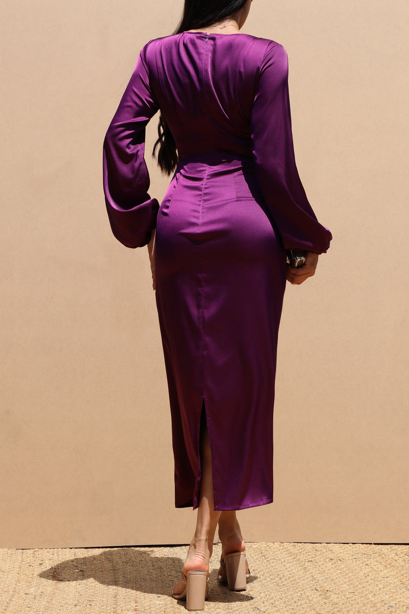 DD4061, TIE FRONT SATIN MIDI DRESS