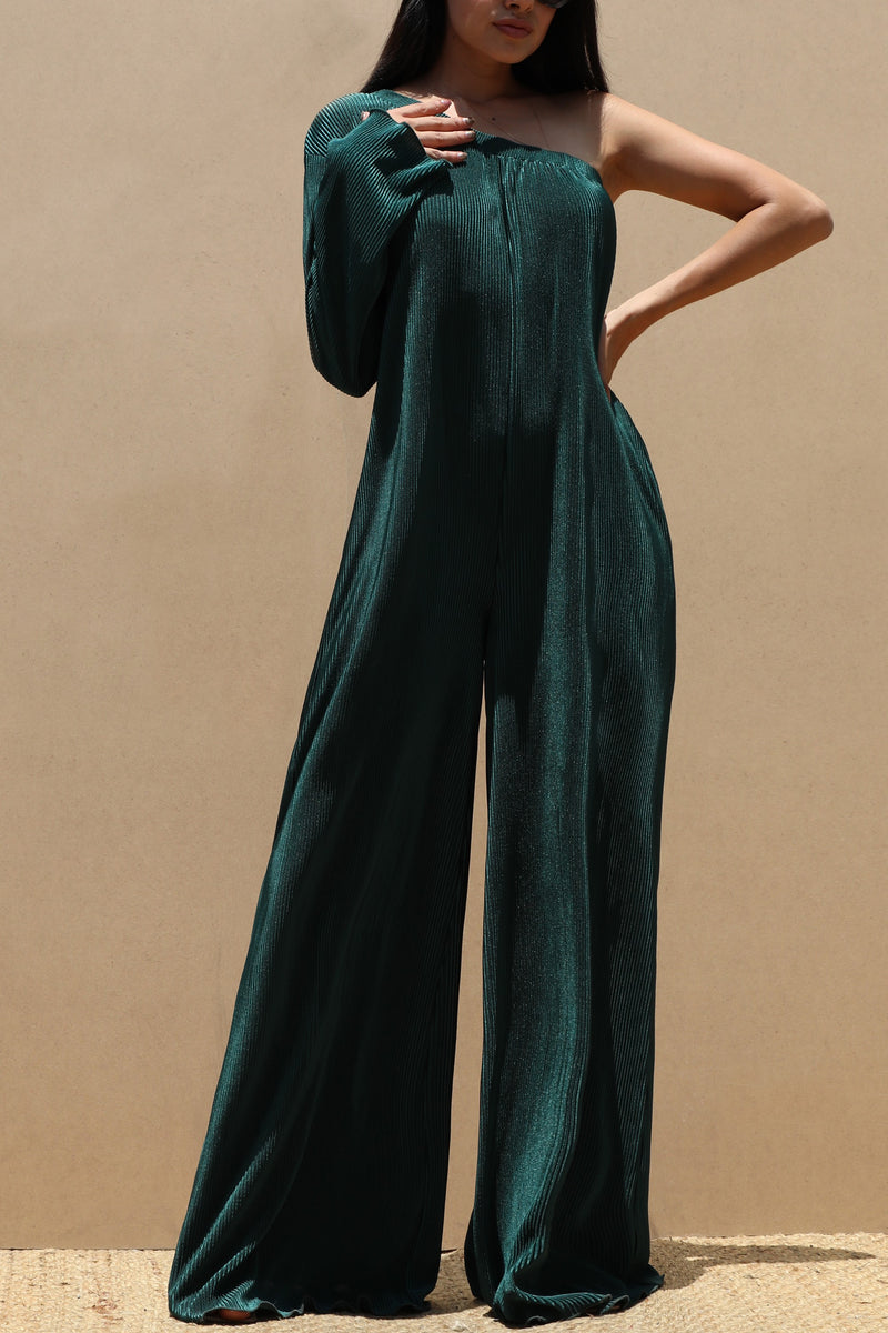 DD4704, PLEATED ONE SHOULDER JUMPSUIT