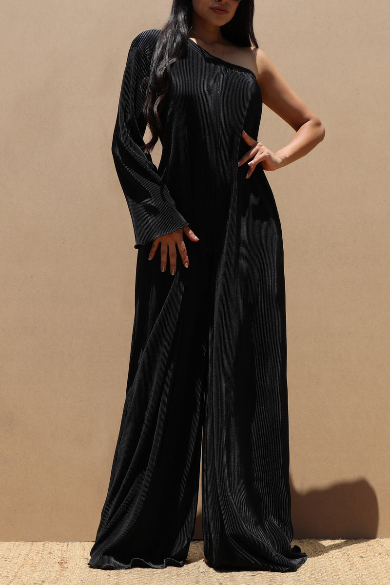 DD4704, PLEATED ONE SHOULDER JUMPSUIT