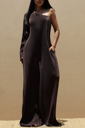 DD4704, PLEATED ONE SHOULDER JUMPSUIT