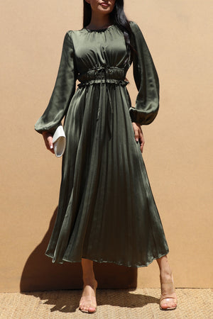 DD7436, PLEATED SATIN MIDI DRESSES