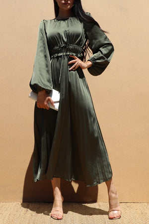 DD7436, PLEATED SATIN MIDI DRESSES