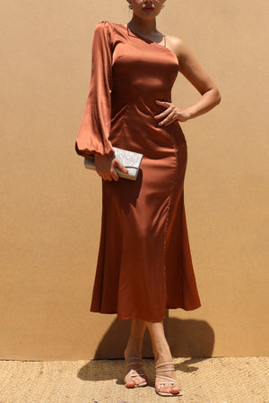 DD7475, ROUND NECK SATIN MIDI DRESSES