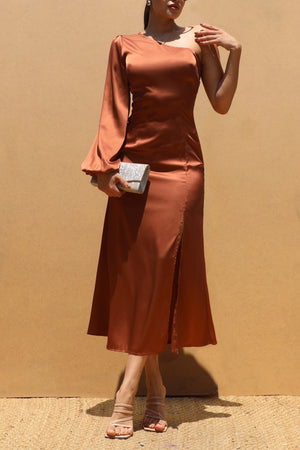 DD7475, ROUND NECK SATIN MIDI DRESSES