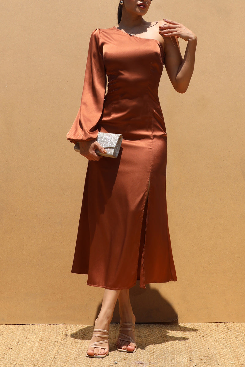 DD7475, ROUND NECK SATIN MIDI DRESSES