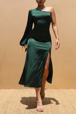 DD7475, ROUND NECK SATIN MIDI DRESSES