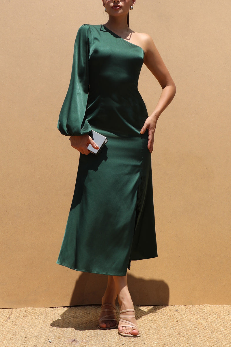 DD7475, ROUND NECK SATIN MIDI DRESSES