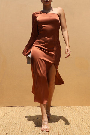 DD7475, ROUND NECK SATIN MIDI DRESSES