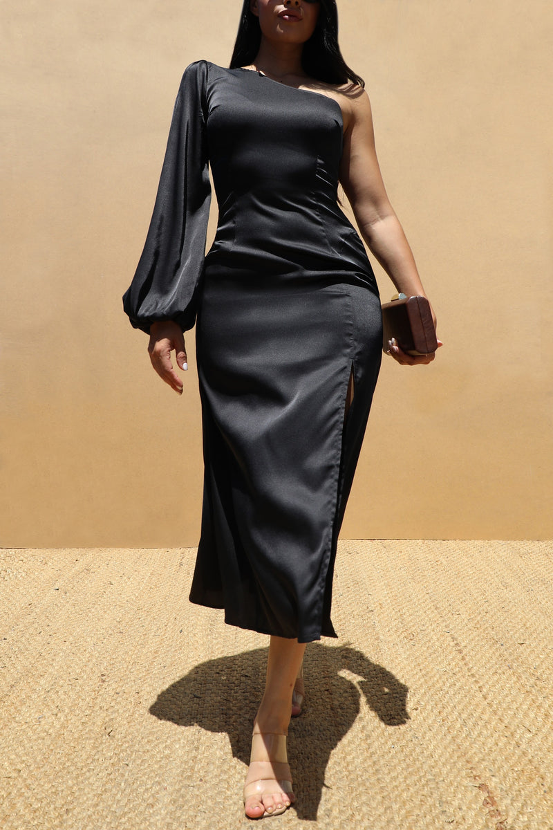 DD7475, ROUND NECK SATIN MIDI DRESSES