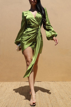 DD7513, V NECK SATIN MINI DRESS