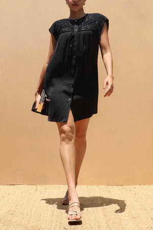 DD7478, BUTTON DOWN SEQUIN SHIRT DRESS