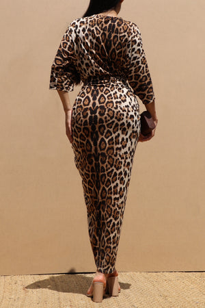 DD7760, LEOPARD RUCHED KNIT BODYCON DRESS