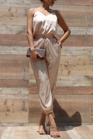 DD3866, SEQUIN PANT AND SATIN TOP SET
