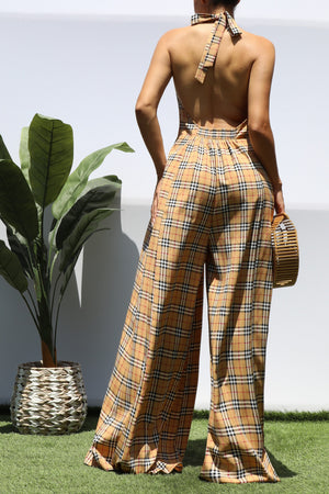 DD8388, PLAID HALTER NECK MAXI DRESS