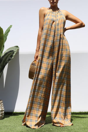 DD8388, PLAID HALTER NECK MAXI DRESS