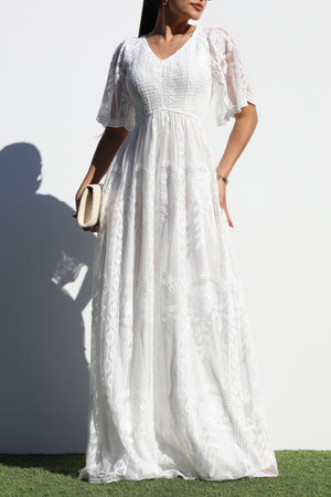DD7022, SMOCKED TOP LACE MAXI DRESS