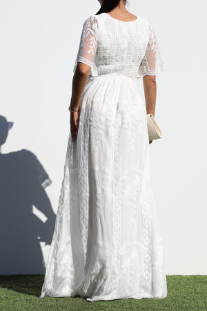 DD7022, SMOCKED TOP LACE MAXI DRESS