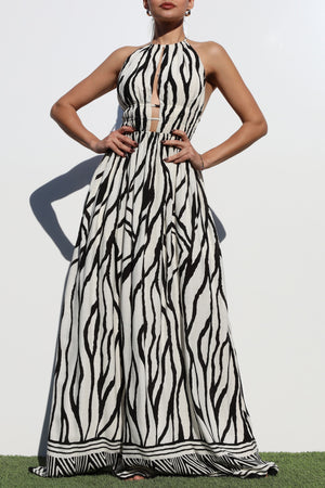DD8241, BORDER PRINTED DEEP V MAXI DRESS