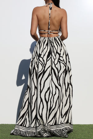 DD8241, BORDER PRINTED DEEP V MAXI DRESS
