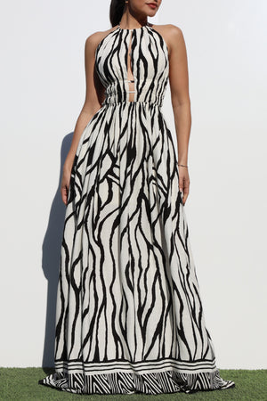 DD8241, BORDER PRINTED DEEP V MAXI DRESS