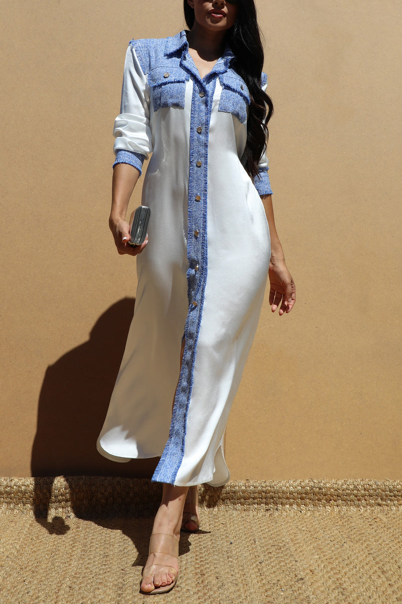 DD5141, BUTTON DOWN SATIN LONG DRESS