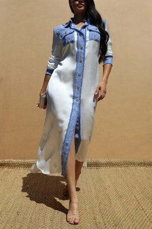 DD5141, BUTTON DOWN SATIN LONG DRESS