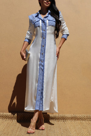 DD5141, BUTTON DOWN SATIN LONG DRESS